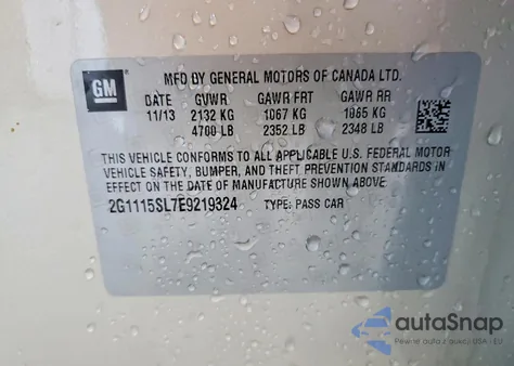 2014 Chevrolet Impala Lt из США, поврежденный, VIN 2G1115SL7E9219324